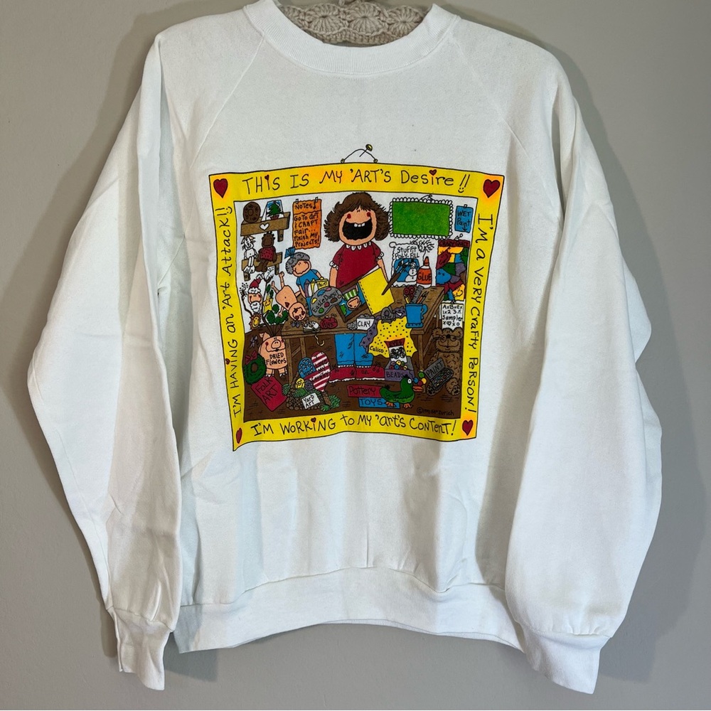 Vintage 90s Art Crewneck Sweatshirt Size Large Made in USA